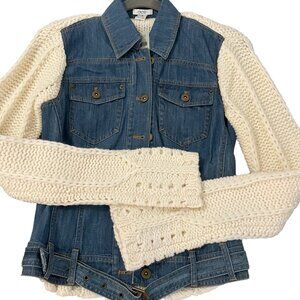 ✨RARE NWT NOS Y2K Vintage CACHÉ Mixed Media Denim Cable Knit Jacket✨ $188 SZ 6